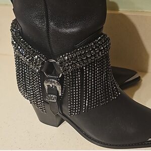 Daniel X Diamond Black Embellished Women's Boots size 9.5